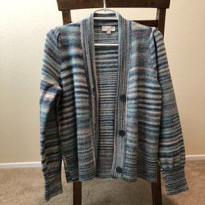 LOFT Button-Down V-Neck Striped Sweater Cardigan - Size Large (L)